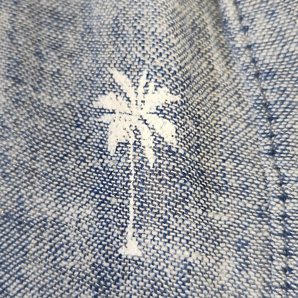 Old Navy Women's Large Denim Linen Blend Palm Tree Button-Down Tie-Front Shirt - Picture 12 of 16
